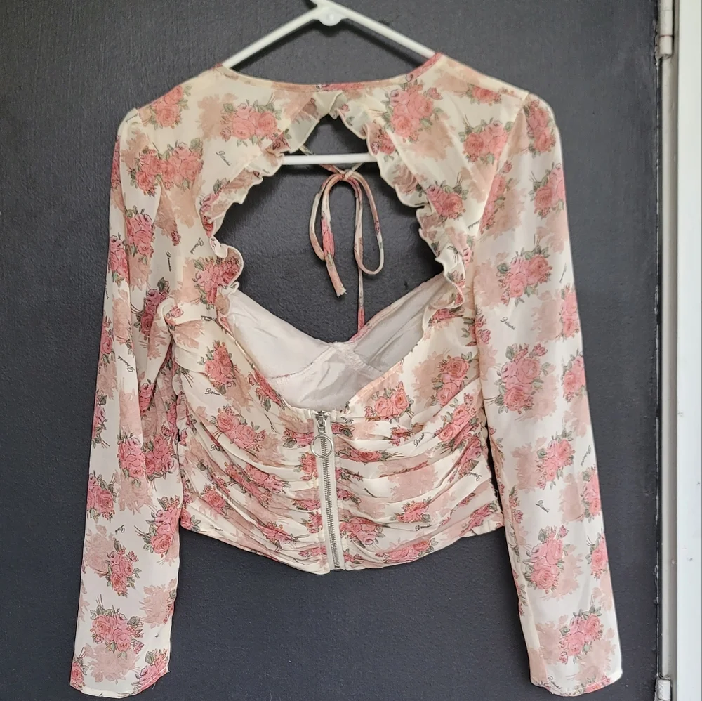 Nasty Gal $78 Wanna Grow Again Floral Ruched Blouse 6 - Picture 8 of 13